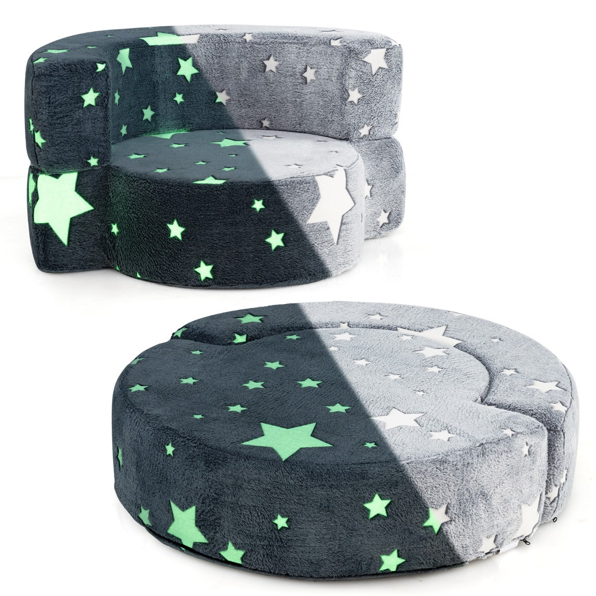 LIVSK 2-in-1 Kinderbank en Speelkussen - Lichtgevende Sterrenpatronen - Ergonomisch en Comfortabel - Voor Kinderen - Grijs/Blauw
