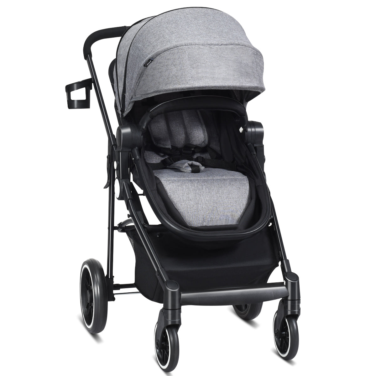 Livsk costway 2 in 1 kinderwagen hoge peuter kinderwagen met omkeerbare zitting voetrem bekerhouder en opbergmand grijs