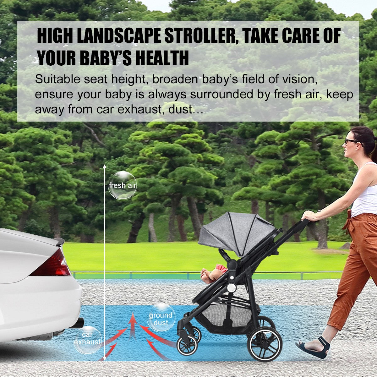 Livsk costway 2 in 1 kinderwagen hoge peuter kinderwagen met omkeerbare zitting voetrem bekerhouder en opbergmand grijs 3