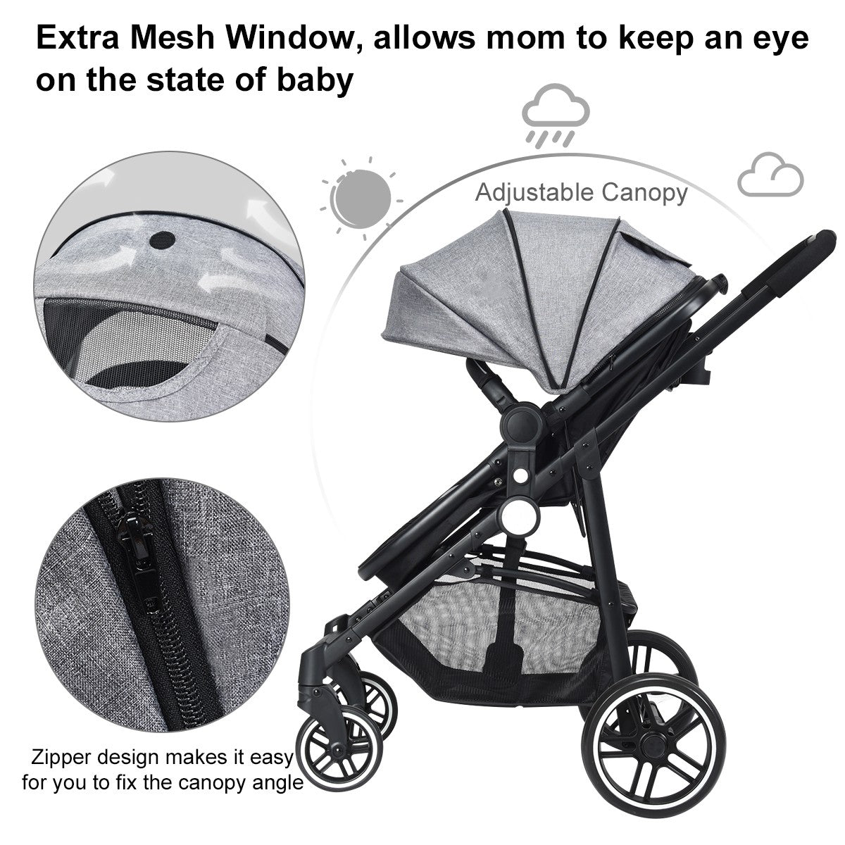 Livsk costway 2 in 1 kinderwagen hoge peuter kinderwagen met omkeerbare zitting voetrem bekerhouder en opbergmand grijs 6
