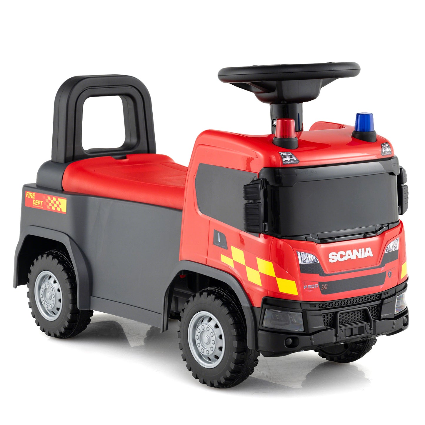 LIVSK Voet-naar-vloer Glijauto - Geschikt voor 18 maanden - Opbergruimte - Realistische Geluiden - Tot 23 kg - Rood