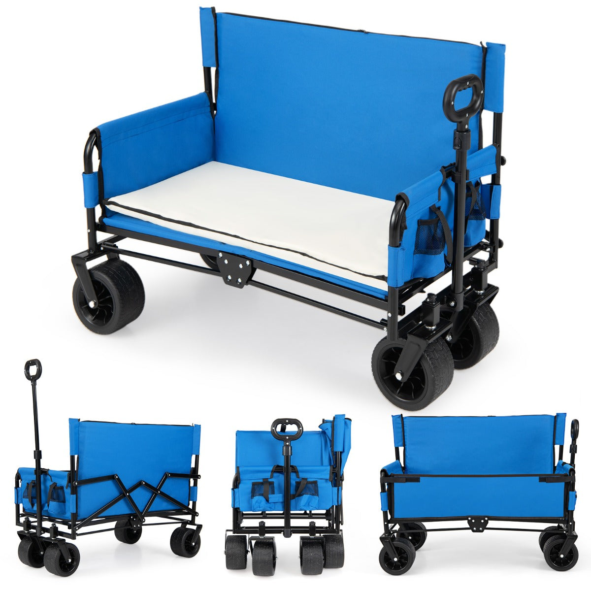 Livsk costway 2 in 1 opvouwbare kinderwagen met verstelbare duwstang voorzien van een zacht zitkussen en terreinwielen blauw 1