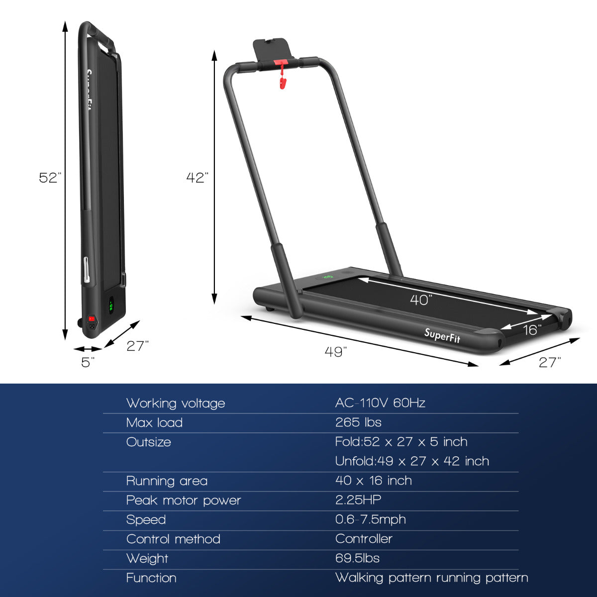 LIVSK 2-in-1 Opvouwbare Loopband met Afstandsbediening - 2,25HP Motor - LED Display - Tot 120 kg - Zwart