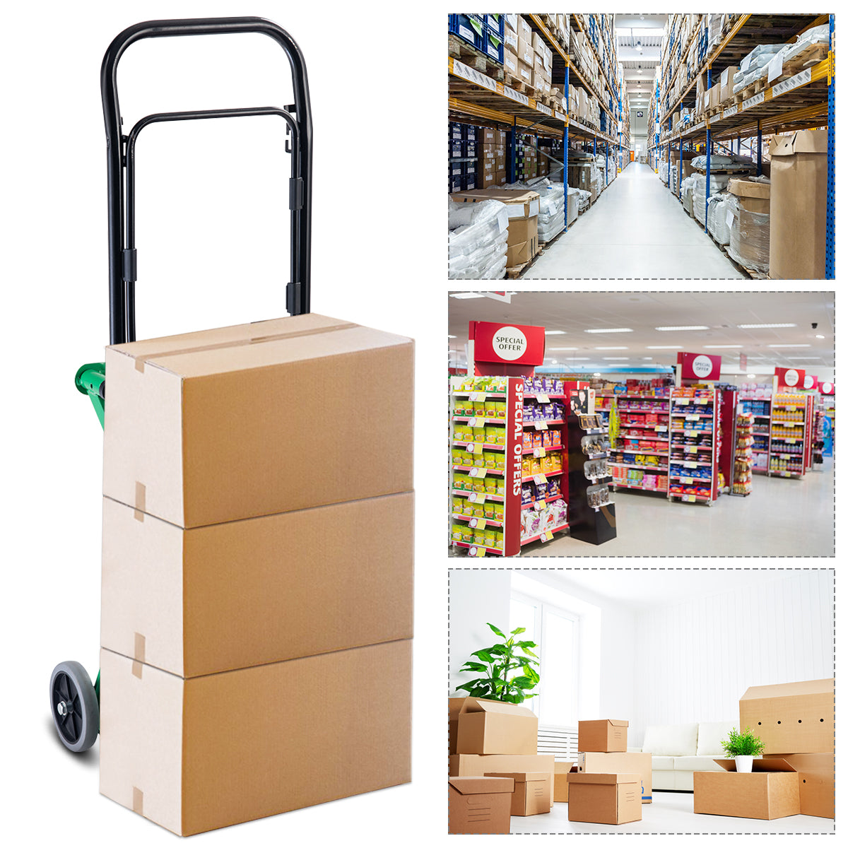 LIVSK Opvouwbare Steekwagen - 2-in-1 met Verstelbare Handgreep - Belastbaar tot 90 kg - Duurzaam Staal - 63 x 42 x 75 cm - Zwart