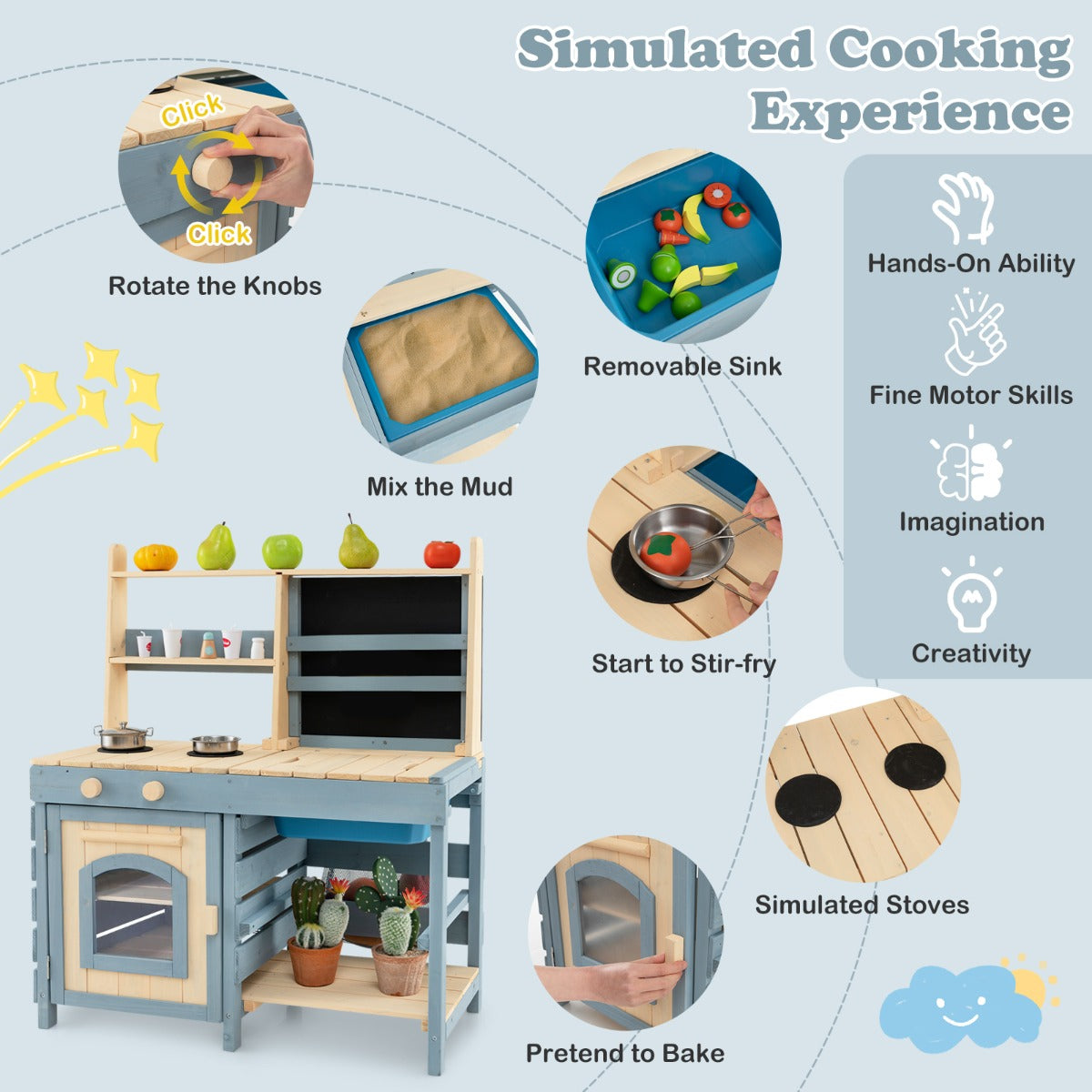 Livsk costway 2 in 1 outdoor modderkeuken kinderspeelkeuken kruidenierswinkel met kraan afneembare gootsteen 2