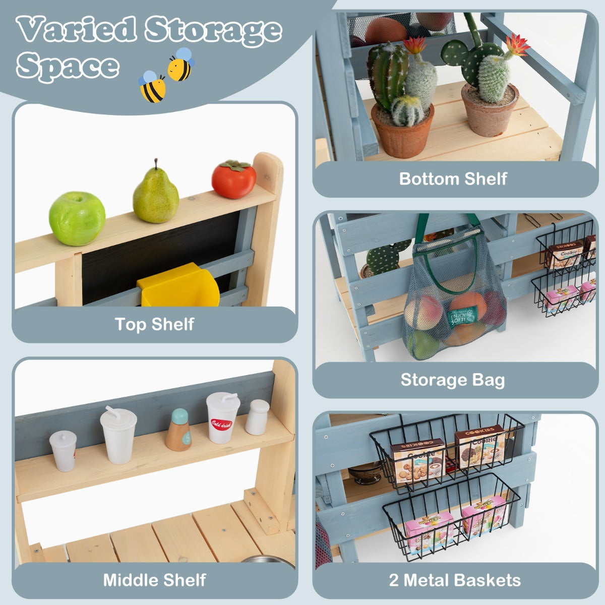 Livsk costway 2 in 1 outdoor modderkeuken kinderspeelkeuken kruidenierswinkel met kraan afneembare gootsteen 3