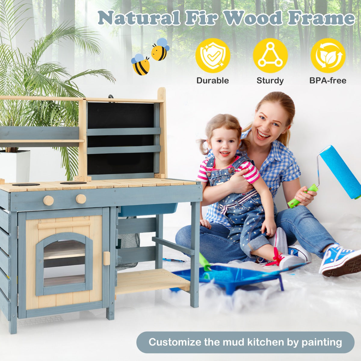 Livsk costway 2 in 1 outdoor modderkeuken kinderspeelkeuken kruidenierswinkel met kraan afneembare gootsteen 6