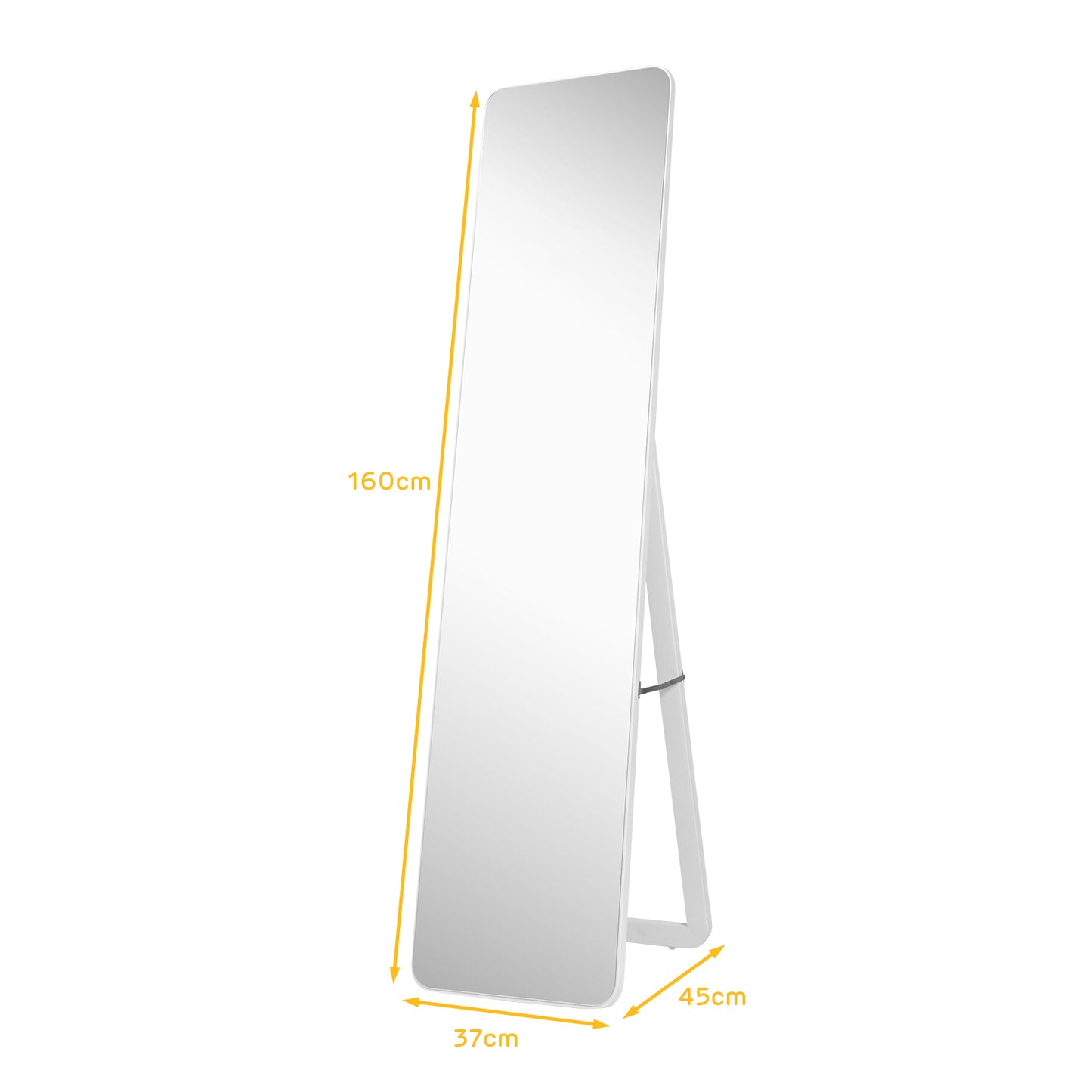 LIVSK Staande/Hangende Passpiegel 160 x 37 cm - HD Beeldvorming - Massief Houten Frame - U-vormige Beugel - Wit