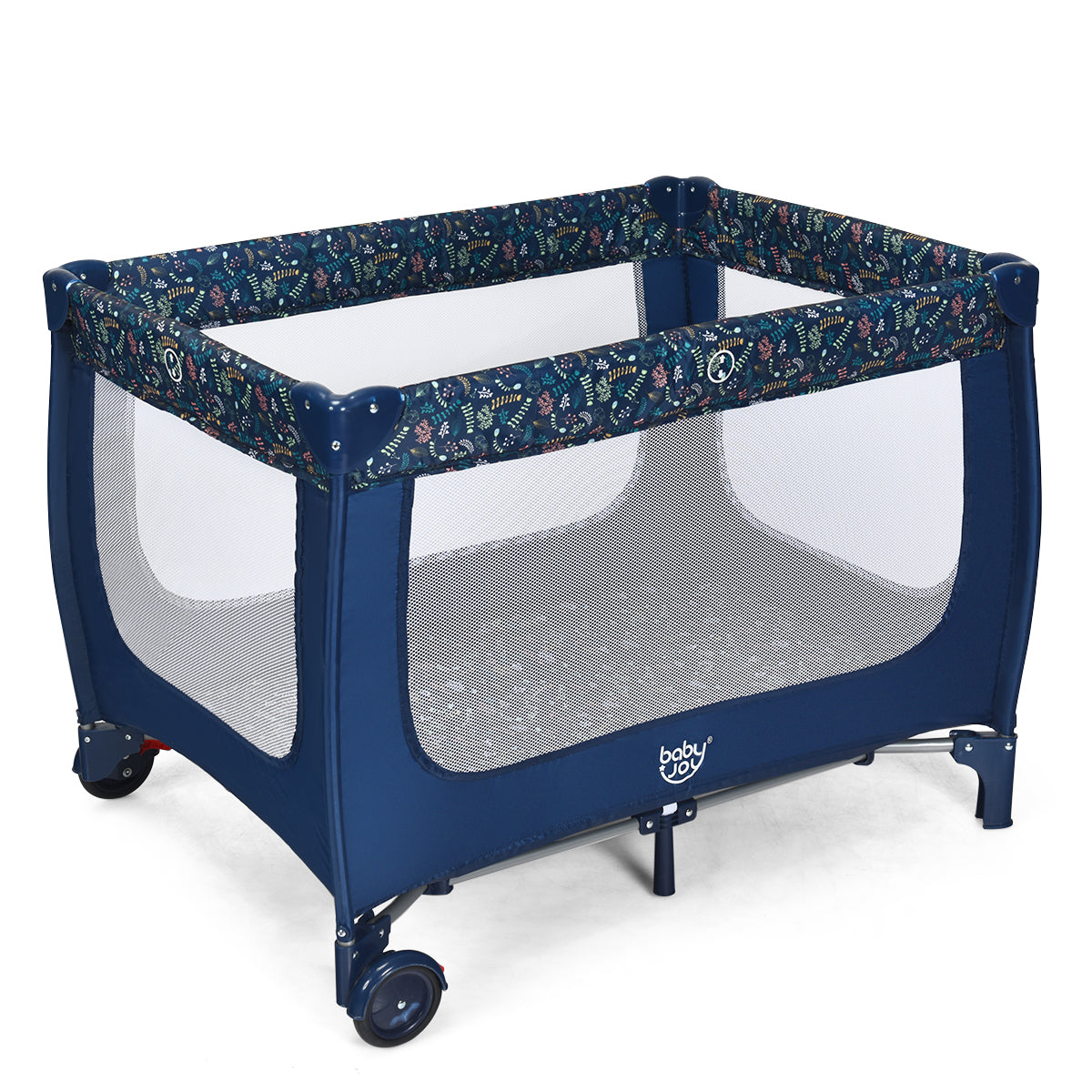 Livsk costway 2 in 1 reisbed box inklapbaar kinderbed 2 niveaus babybed met matras en draagtas draagbare kinderbox 120 x 60 cm blauw 1 1