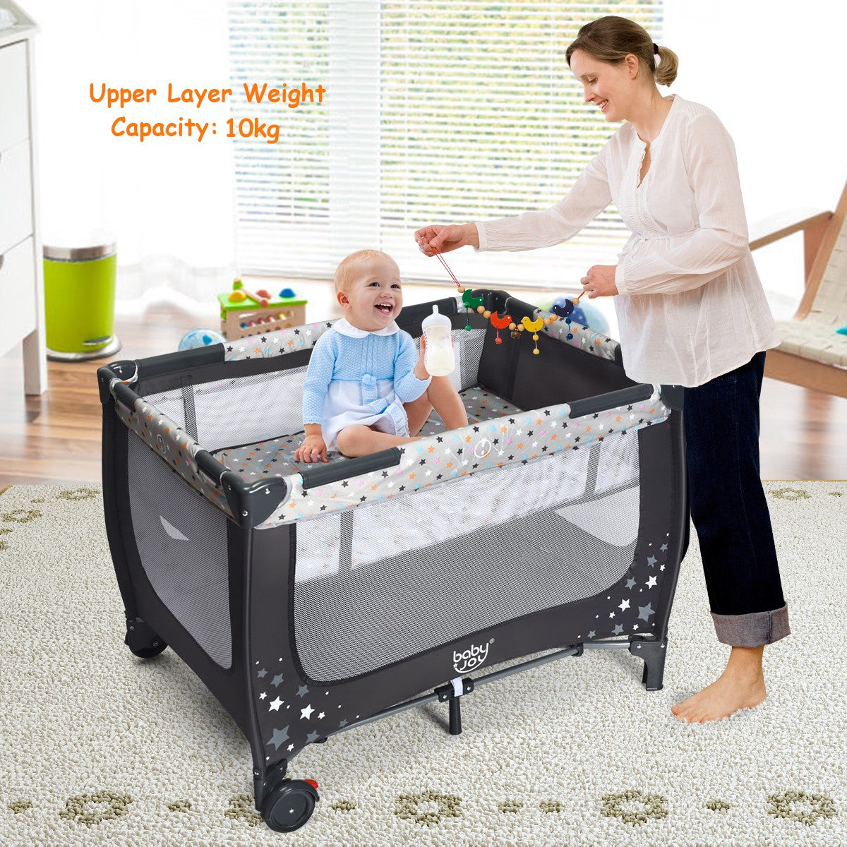 LIVSK 2-in-1 Babybed en Box - Opvouwbaar en Draagbaar - Inclusief Draagtas - 125 x 65 x 76 cm - Grijs