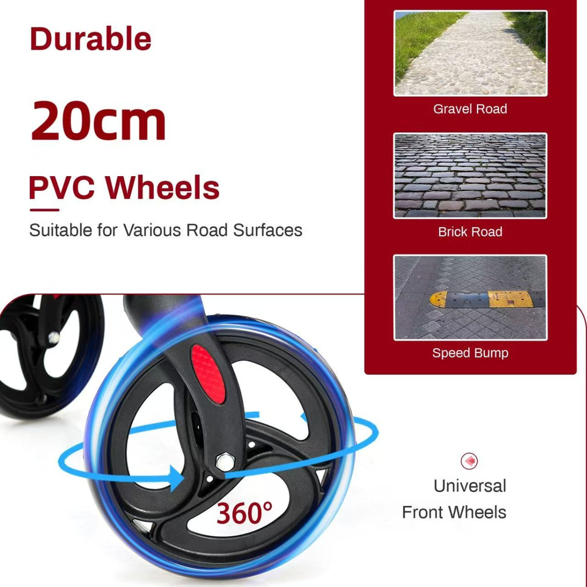 LIVSK 2-in-1 Rollator - Opvouwbaar - Omkeerbare Rugleuning - Verstelbare Handgrepen - Tot 160 kg - Rood en Zwart
