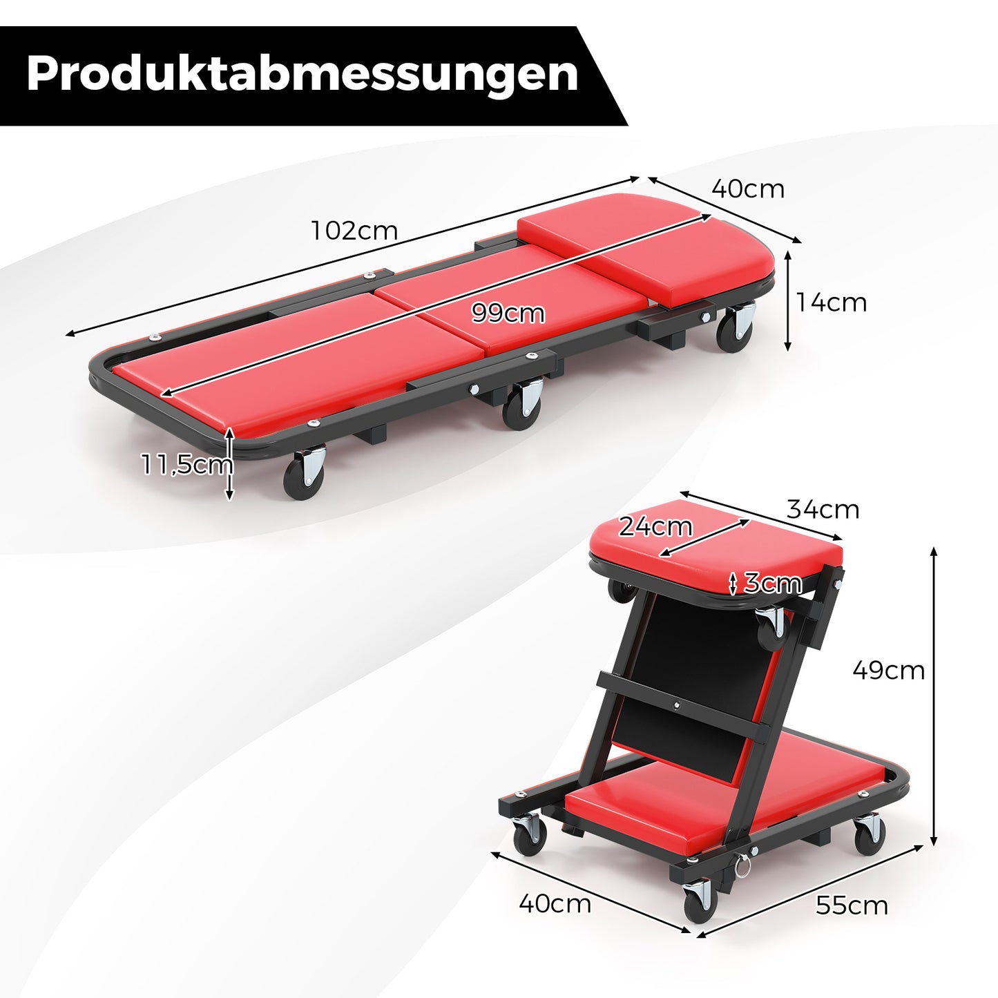 LIVSK 2-in-1 Werkplaatsbank - Ombouwbaar - Robuust Metalen Frame - Draagvermogen tot 160 kg - 6 Draaibare Wielen - Zwart + Rood