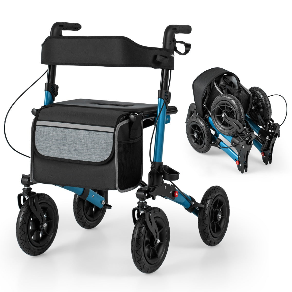 LIVSK Opvouwbare Rollator voor Senioren - Lichtgewicht Aluminium - Verstelbare Hoogte - Luchtbanden - Tot 140 kg - Zwart