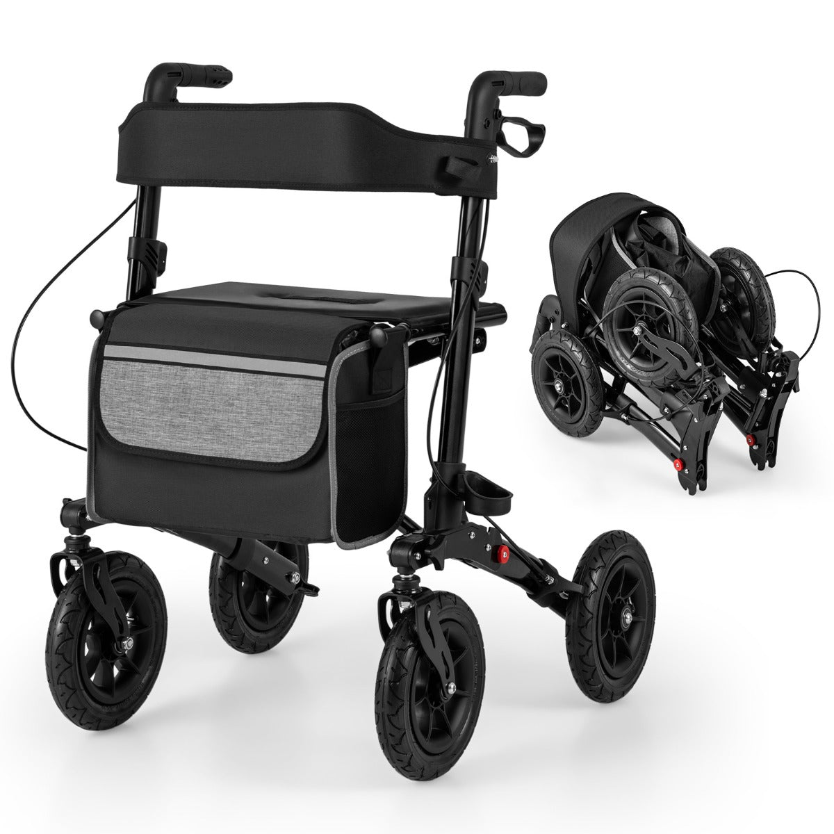 LIVSK Opvouwbare Rollator voor Senioren - Lichtgewicht Aluminium - Luchtbanden - Verstelbare Greephoogte - Comfortabele