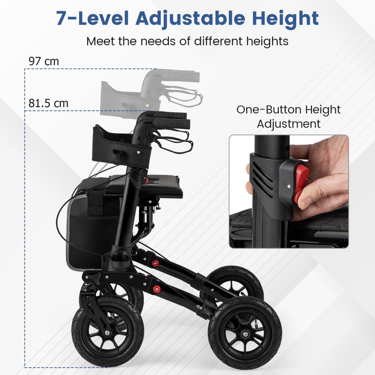 LIVSK Opvouwbare Rollator voor Senioren - Lichtgewicht Aluminium - Luchtbanden - Verstelbare Greephoogte - Comfortabele
