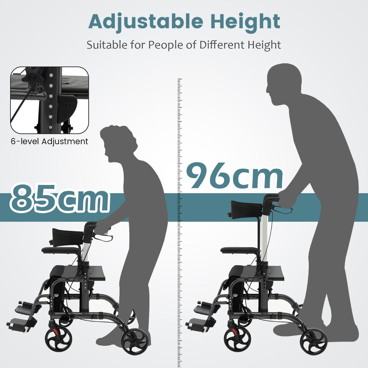 Livsk costway 2 in 1 rolstoel reisrollator met tas dubbele remmen stokhouder rollator zwart 4
