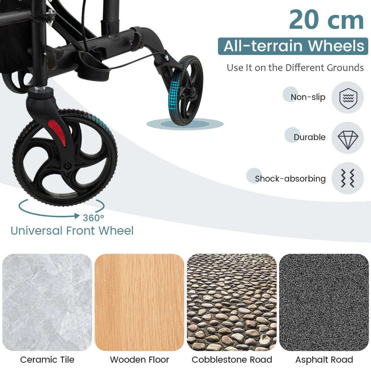 Livsk costway 2 in 1 rolstoel reisrollator met tas dubbele remmen stokhouder rollator zwart 6
