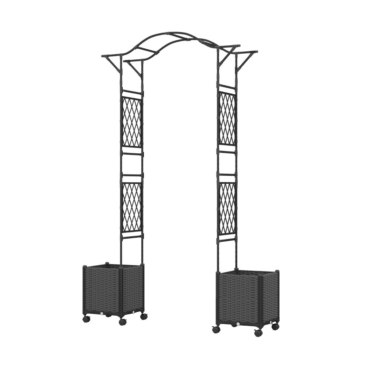 LIVSK 2-in-1 Tuinboog met Plantenbakken - Zelfbewateringssysteem - Stabiele Constructie - 208 x 40 x 250 cm - Grijs