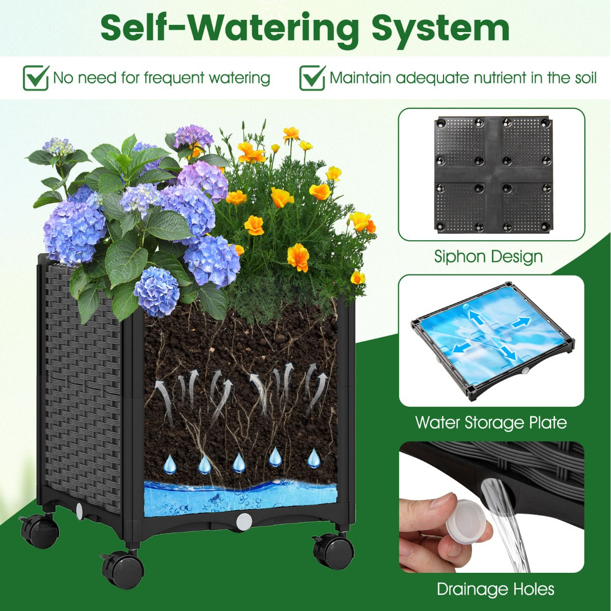LIVSK 2-in-1 Tuinboog met Plantenbakken - Zelfbewateringssysteem - Stabiele Constructie - 208 x 40 x 250 cm - Grijs