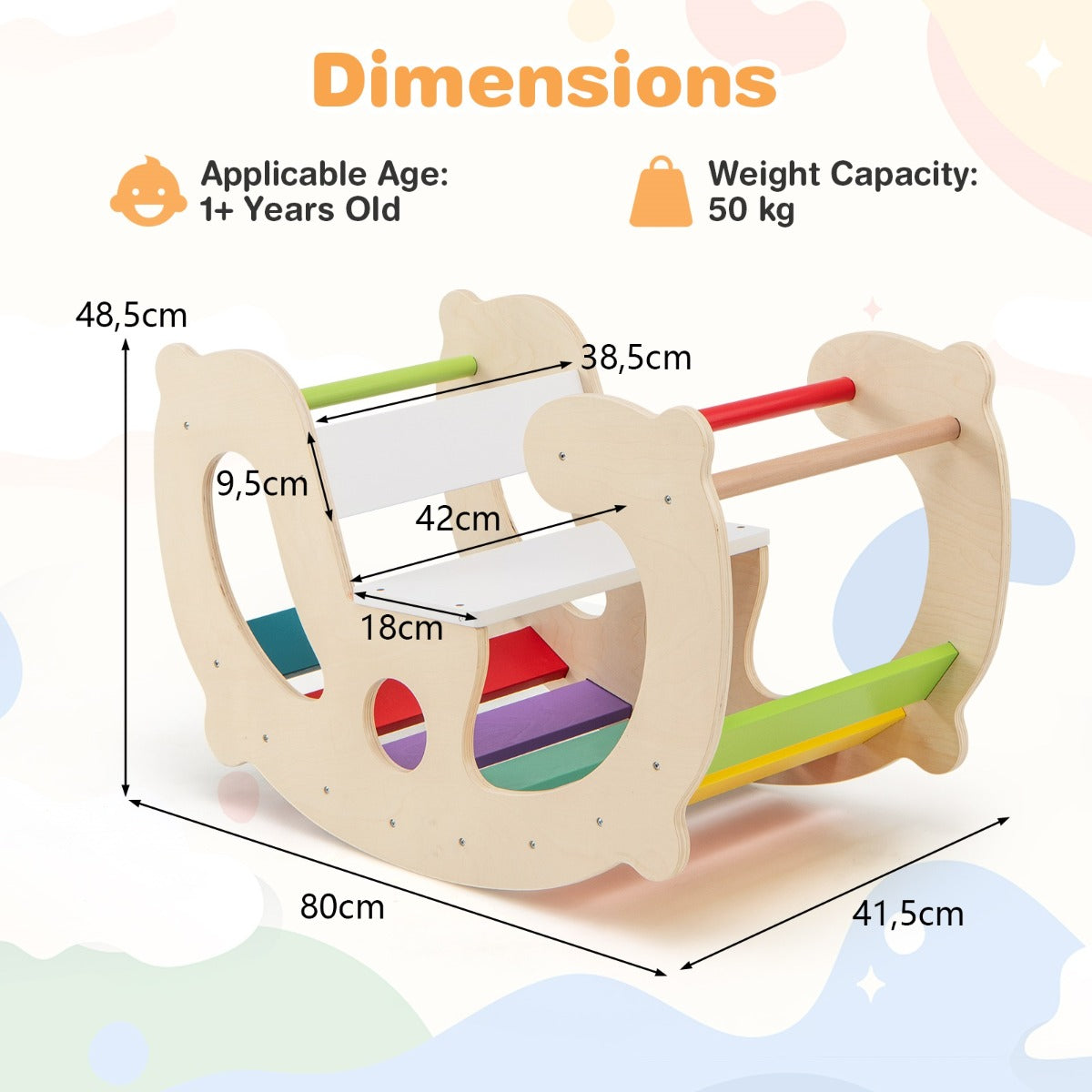 LIVSK 2-in-1 Schommelpaard en Klimboog - Veilig Speelgoed - Beukenhout - Stimuleert Evenwicht en Motoriek - Tot 50 kg -