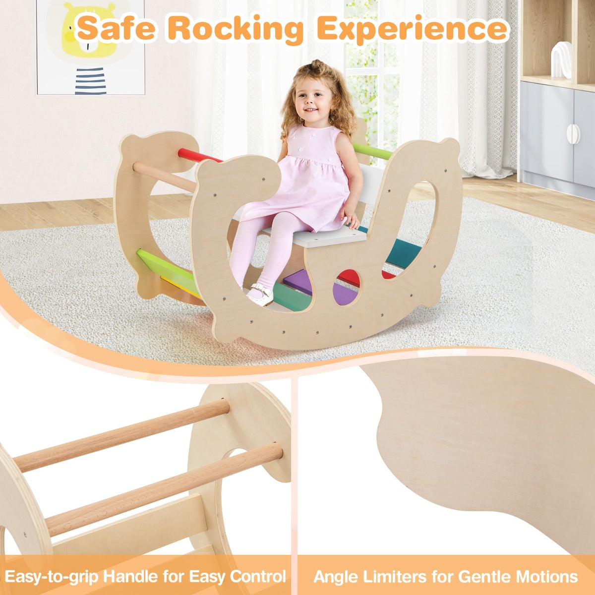 LIVSK 2-in-1 Schommelpaard en Klimboog - Veilig Speelgoed - Beukenhout - Stimuleert Evenwicht en Motoriek - Tot 50 kg -