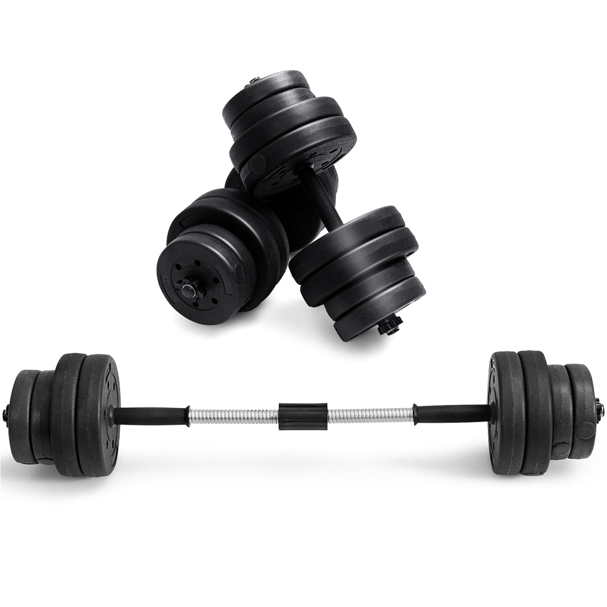 LIVSK Verstelbare Halterset - 2-in-1 Halter en Barbell - Max 30 kg - Antislip Handvat - Duurzaam - Compact - Zwart