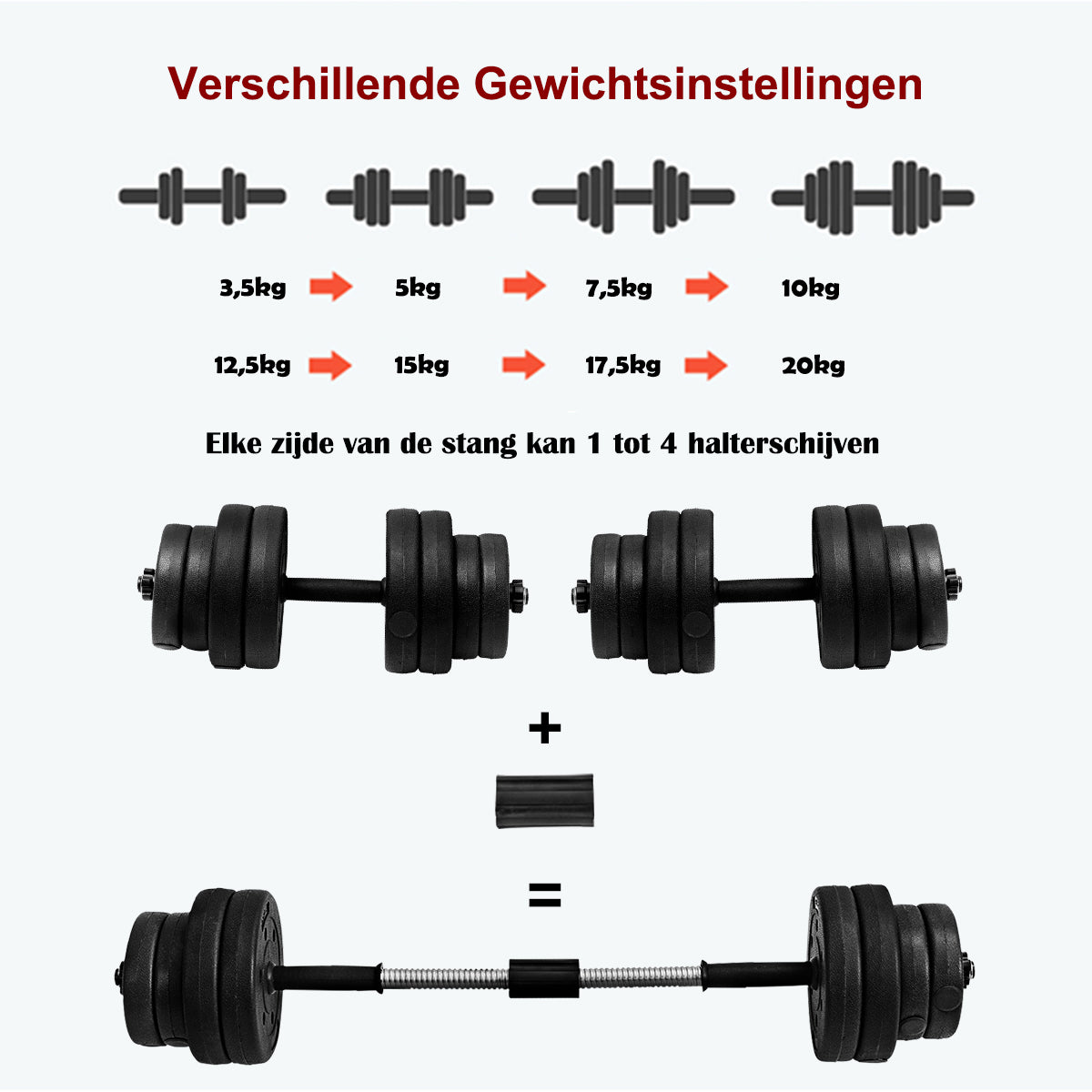 LIVSK Verstelbare Halterset - 2-in-1 Halter en Barbell - Max 30 kg - Antislip Handvat - Duurzaam - Compact - Zwart