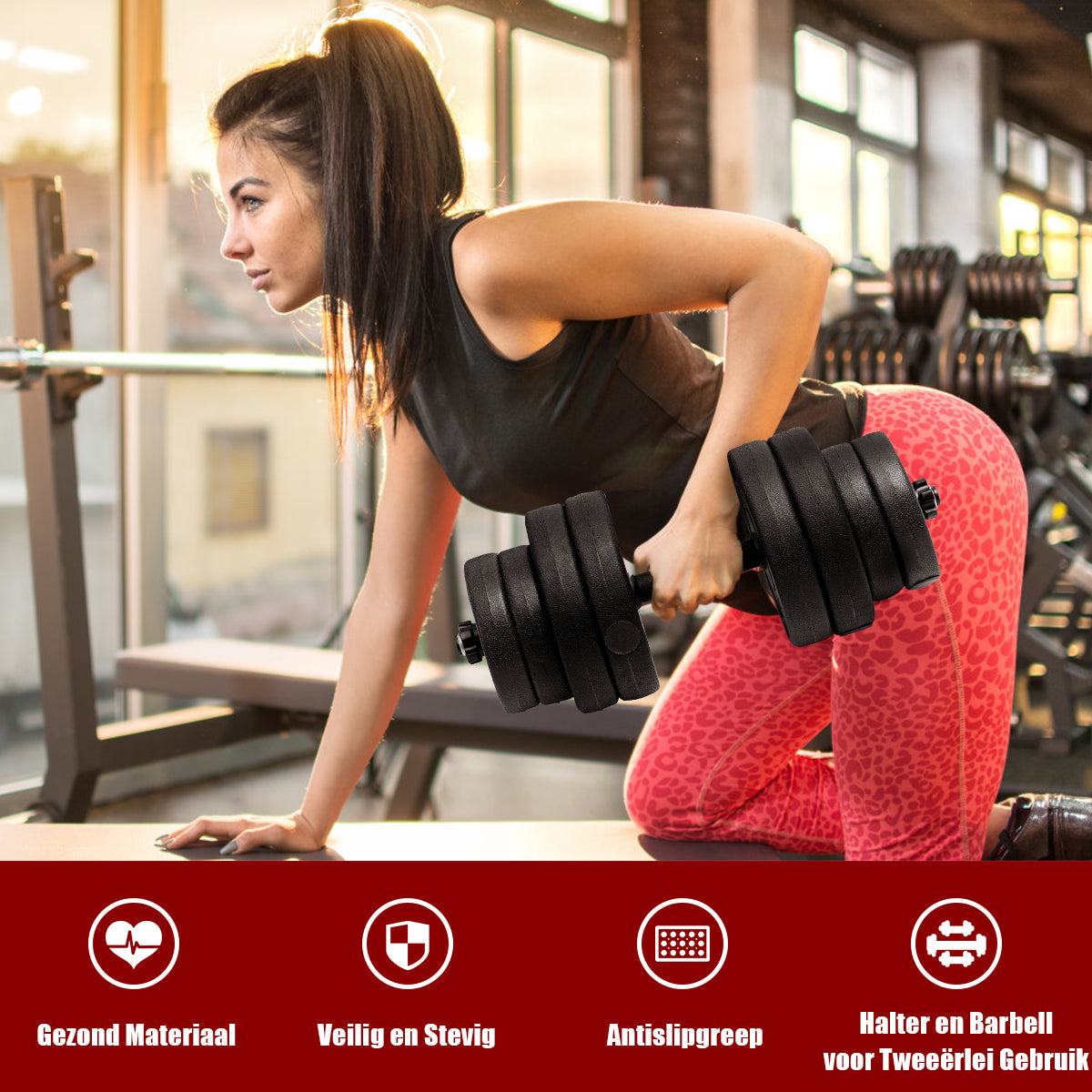 LIVSK Verstelbare Halterset - 2-in-1 Halter en Barbell - Max 30 kg - Antislip Handvat - Duurzaam - Compact - Zwart