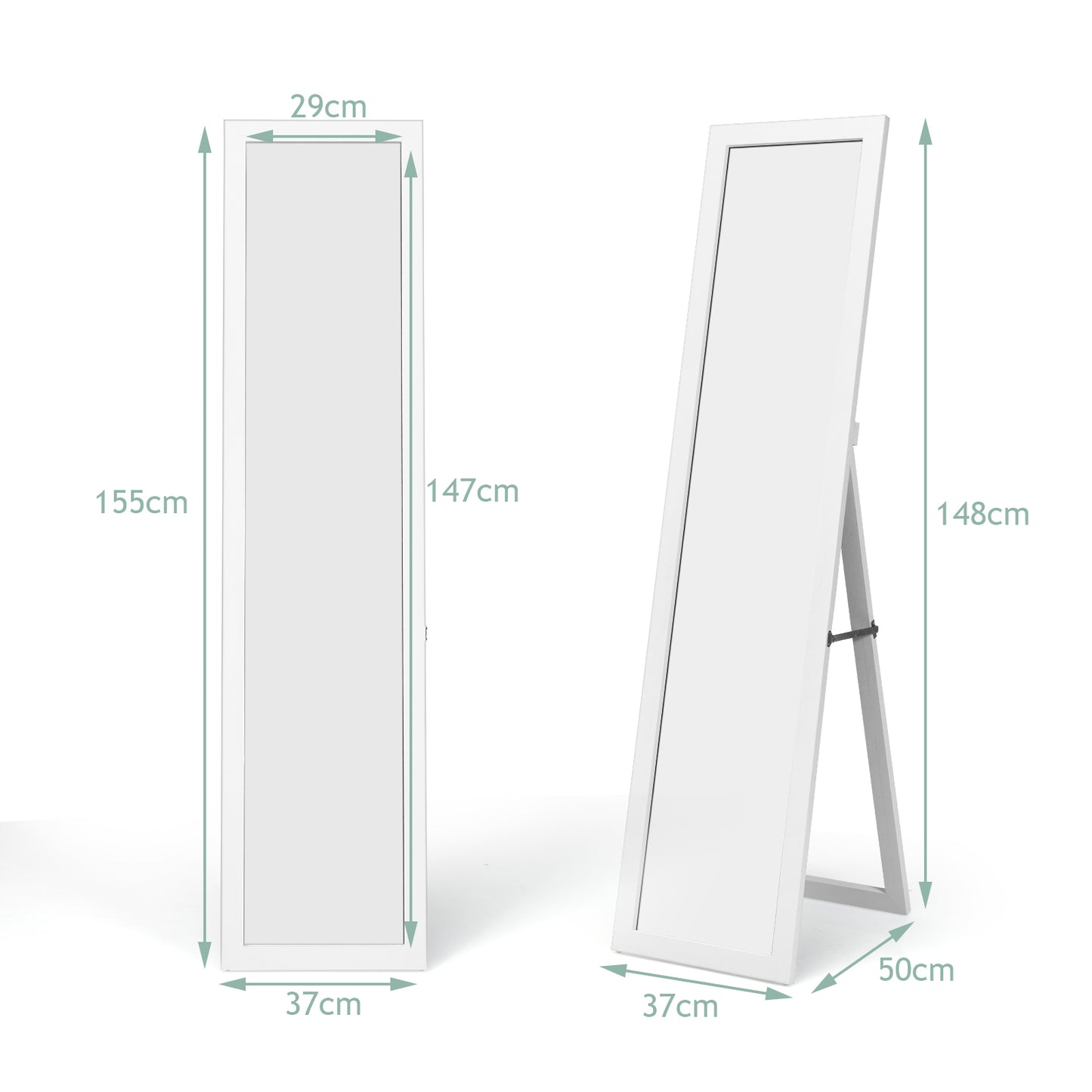 LIVSK Wandspiegel - Volledig Aankleden - MDF Frame - Explosieveilig - Vrijstaand, Hangend of Leunend - 37 x 50 x 148 cm - Wit