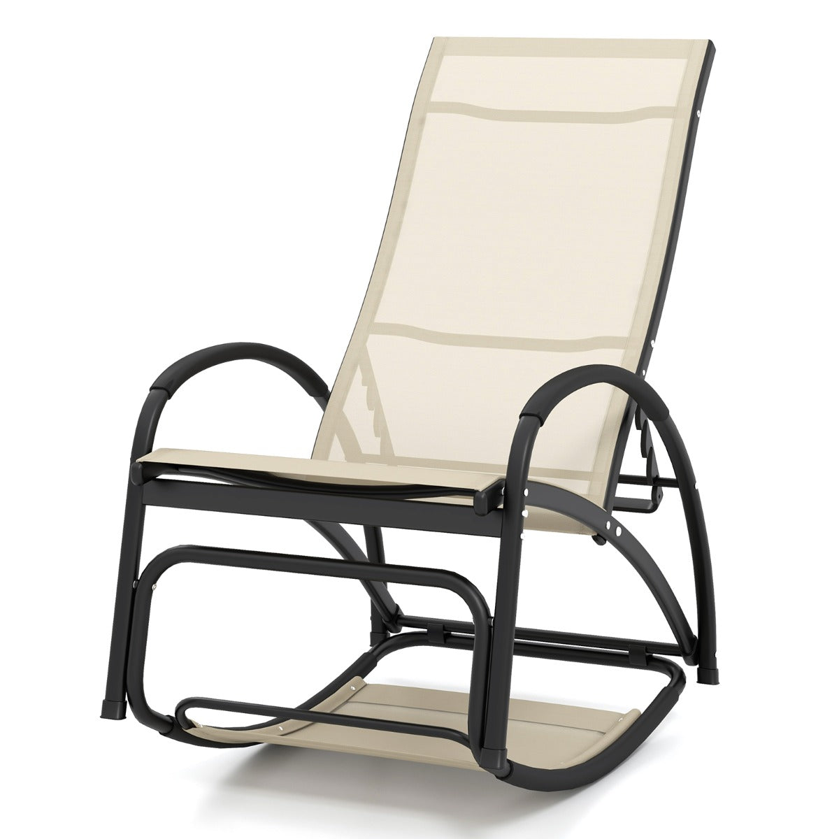 LIVSK 2-in-1 Schommel- en Ligstoel - Verstelbare Rugleuning - Aluminium Frame - Voor Binnen en Buiten - Tot 150 kg - Beige