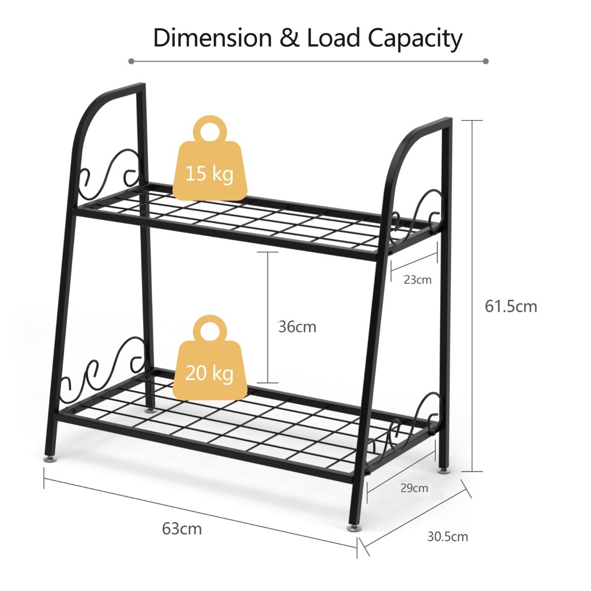 LIVSK Metalen Plantentribune - Stevig Stalen Frame - 2 Niveaus voor Planten en Decoratie - Binnen/Buiten Gebruik - 63 x 30,5 x