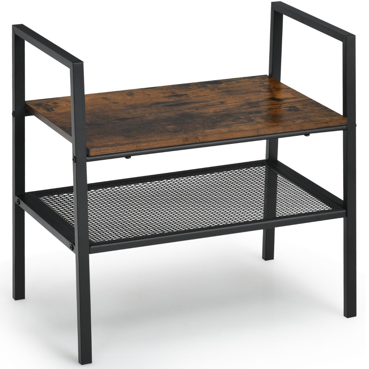 LIVSK Bijzettafel - Stabiele Houten & Stalen Constructie - 2 Lagen - Compact & Stapelbaar - Industriële Stijl - Bruin/Zwart
