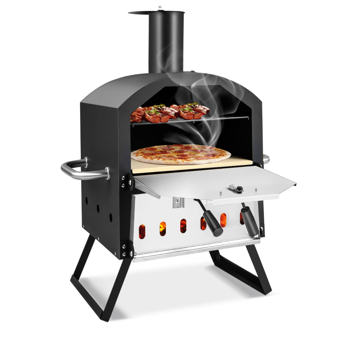LIVSK Draagbare Pizzaoven voor Buiten - 1860 cm² Kookoppervlak - Temperatuurregeling - Inclusief Pizzasteen en Hoes - Zwart +