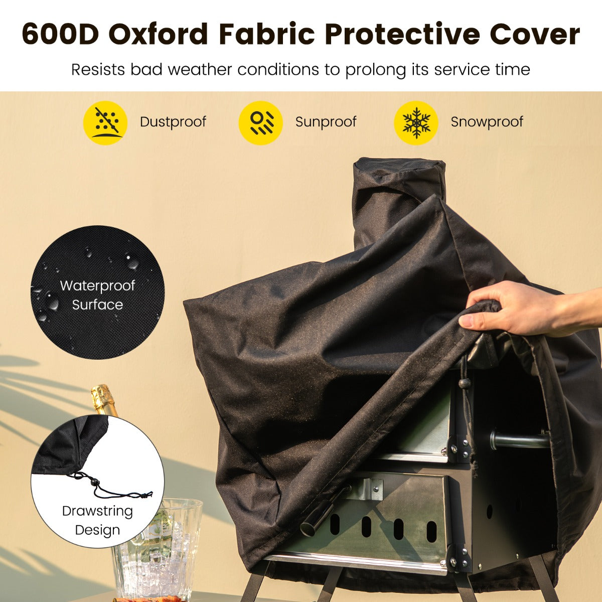 LIVSK Draagbare Pizzaoven voor Buiten - 1860 cm² Kookoppervlak - Temperatuurregeling - Inclusief Pizzasteen en Hoes - Zwart +