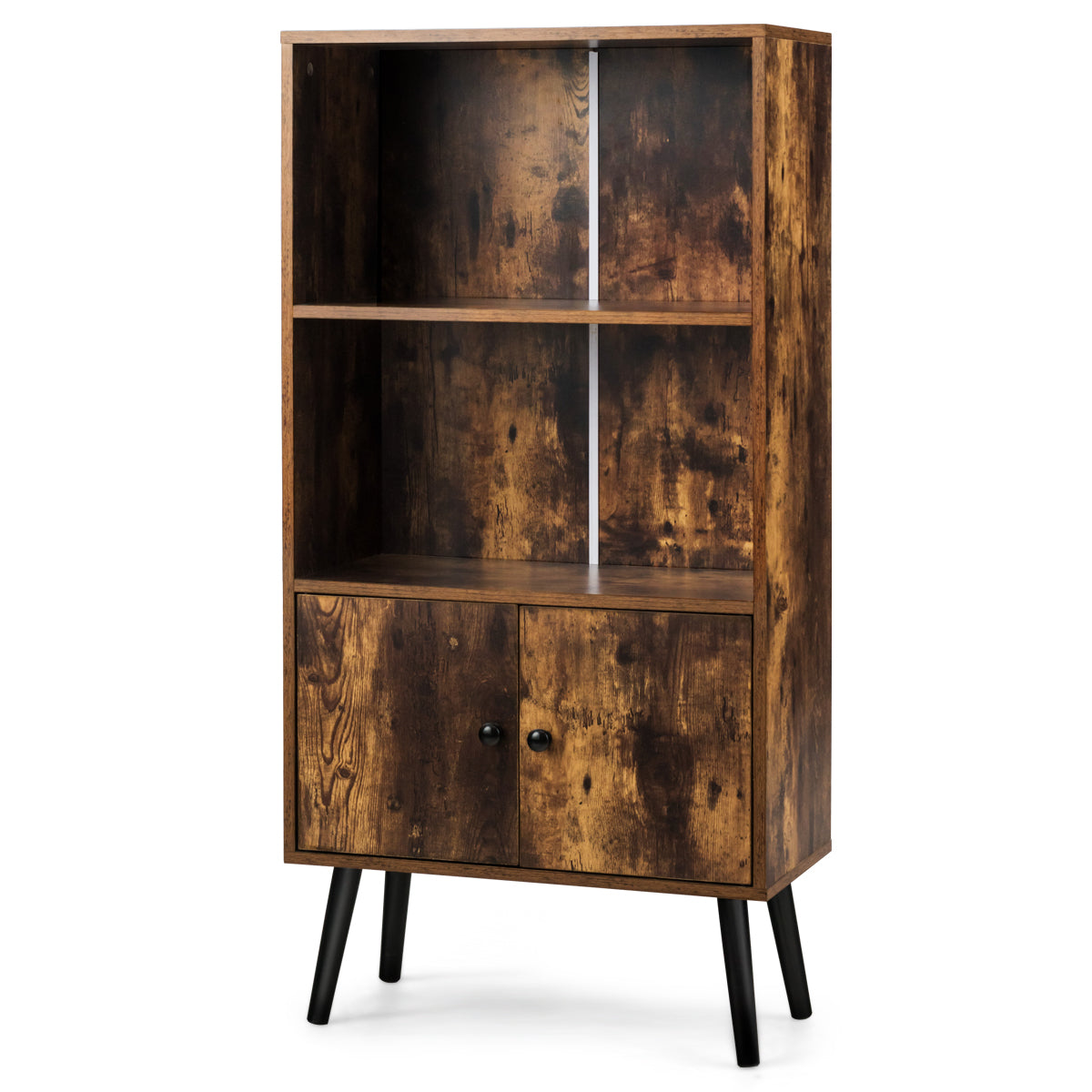 LIVSK Boekenplank met 2 Open Planken en Verborgen Compartiment - Stevig en Duurzaam - Vintage Stijl - 60 x 30 x 120 cm - Zoals