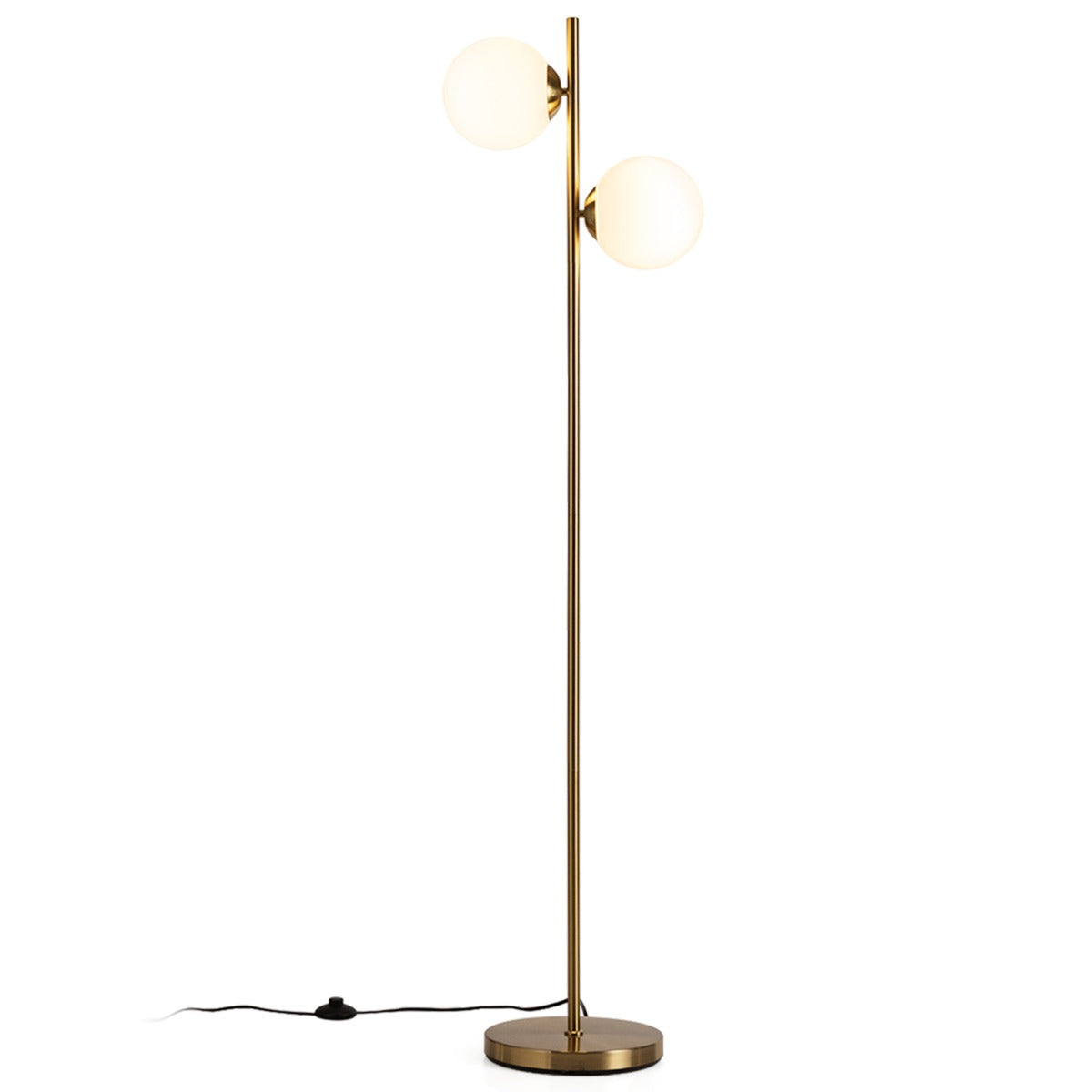 LIVSK bolvormige vloerlamp - Elegante gouden staaf met melkglazen bollen - Warm licht - Voetschakelaar - 165 cm - Goud