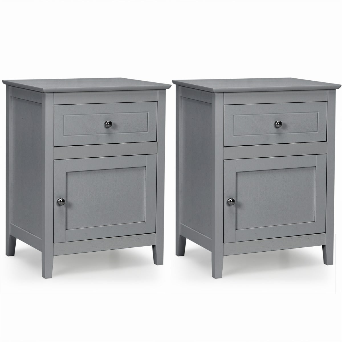LIVSK Nachtkastje Set van 2 - Duurzaam MDF en Dennenhout - Uittrekbare Lade - 48 x 38 x 63,5 cm - Grijs