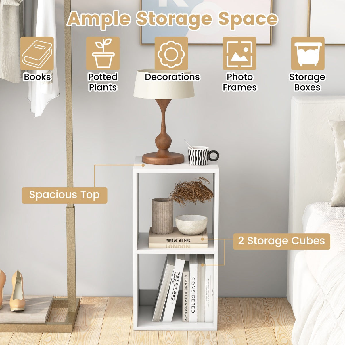 Livsk costway 2 niveau open rekken 2 cube boekenkast anti kantel kit vrijstaande boekenkast moderne display plank opslageenheid voor slaapkamer 3