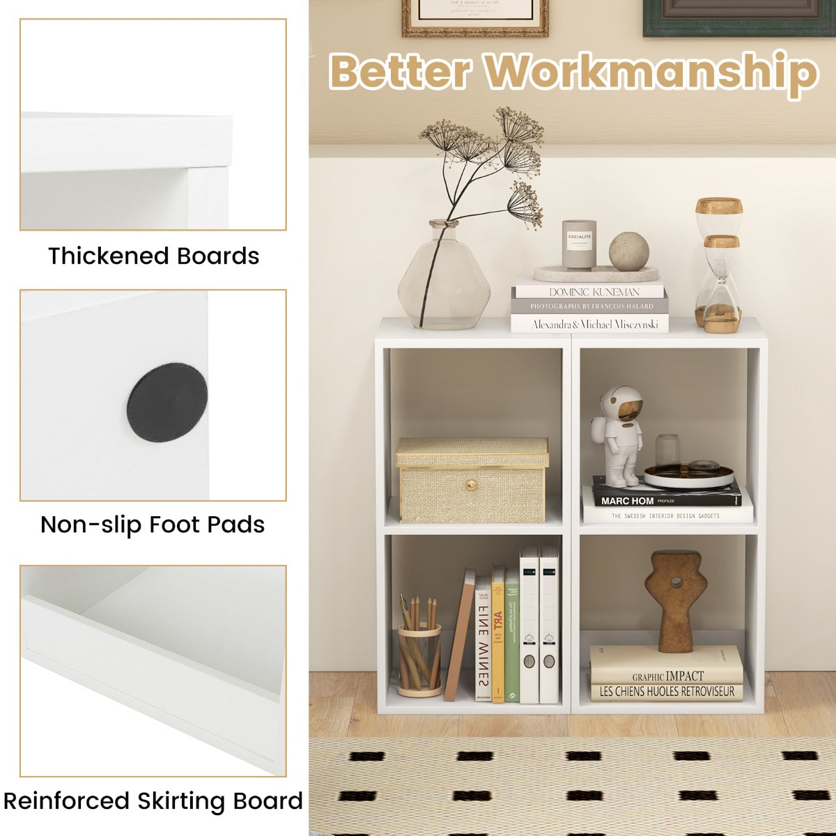 Livsk costway 2 niveau open rekken 2 cube boekenkast anti kantel kit vrijstaande boekenkast moderne display plank opslageenheid voor slaapkamer 6