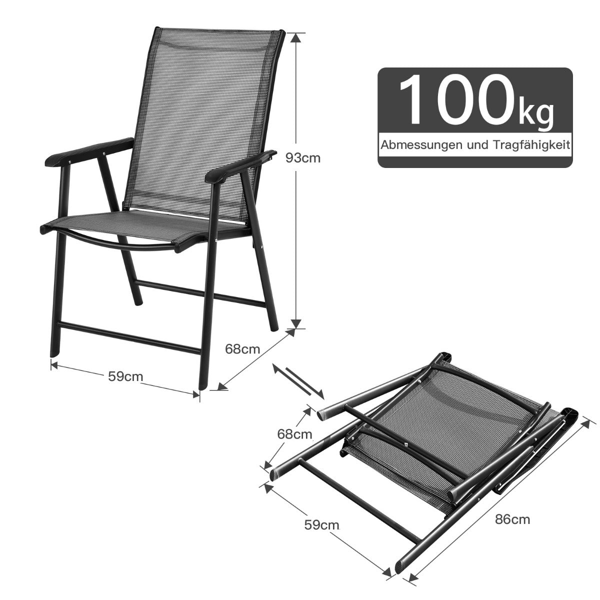 LIVSK Opvouwbare Klapstoelen - Hoog Zitcomfort - Ergonomische Rugleuning - Ademende Stof - Draagvermogen 110 kg - Grijs