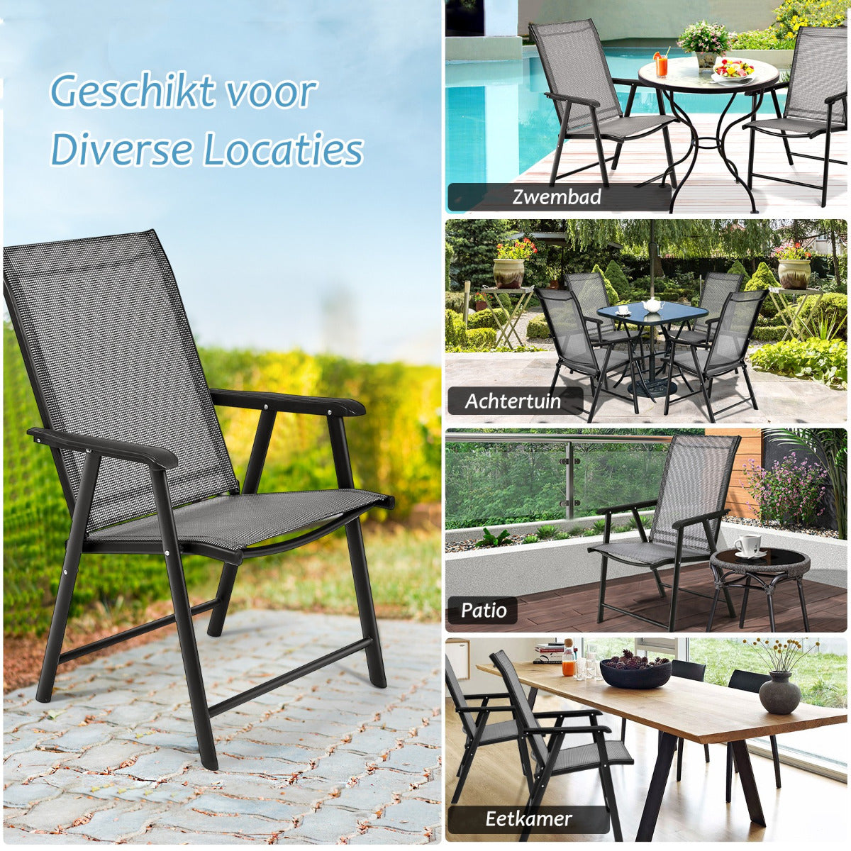 LIVSK Opvouwbare Klapstoelen - Hoog Zitcomfort - Ergonomische Rugleuning - Ademende Stof - Draagvermogen 110 kg - Grijs