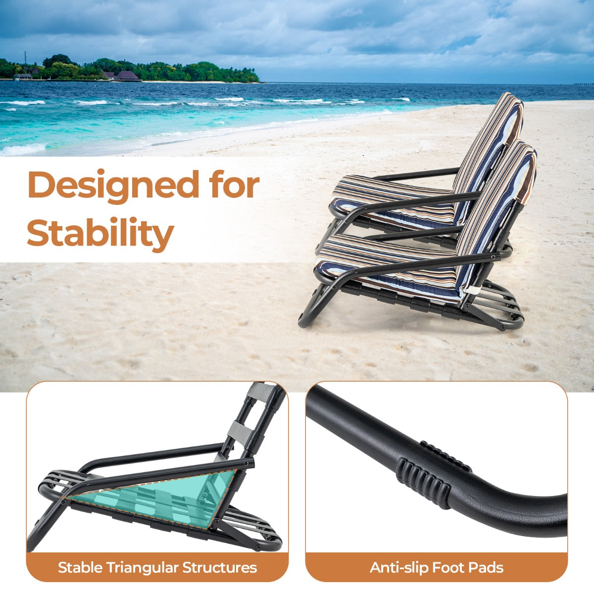 LIVSK Opvouwbare Strandstoelen 2-Pack - Sneldrogend Katoen - Lichtgewicht Aluminium - Comfortabele Kussens - Blauwe Strepen