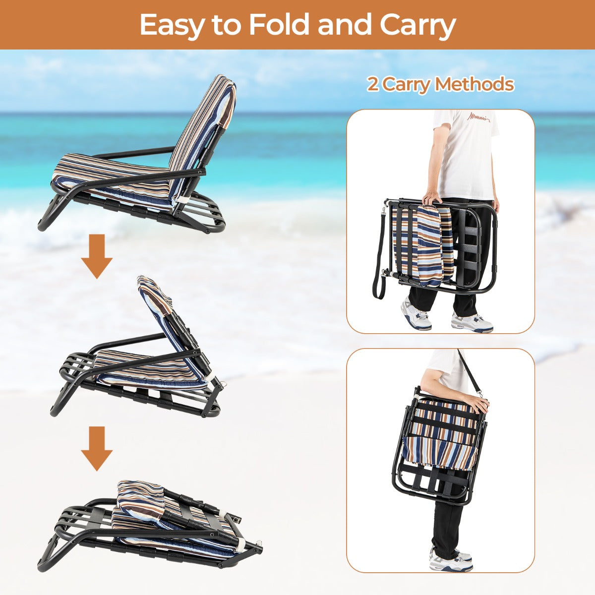 LIVSK Opvouwbare Strandstoelen 2-Pack - Sneldrogend Katoen - Lichtgewicht Aluminium - Comfortabele Kussens - Blauwe Strepen