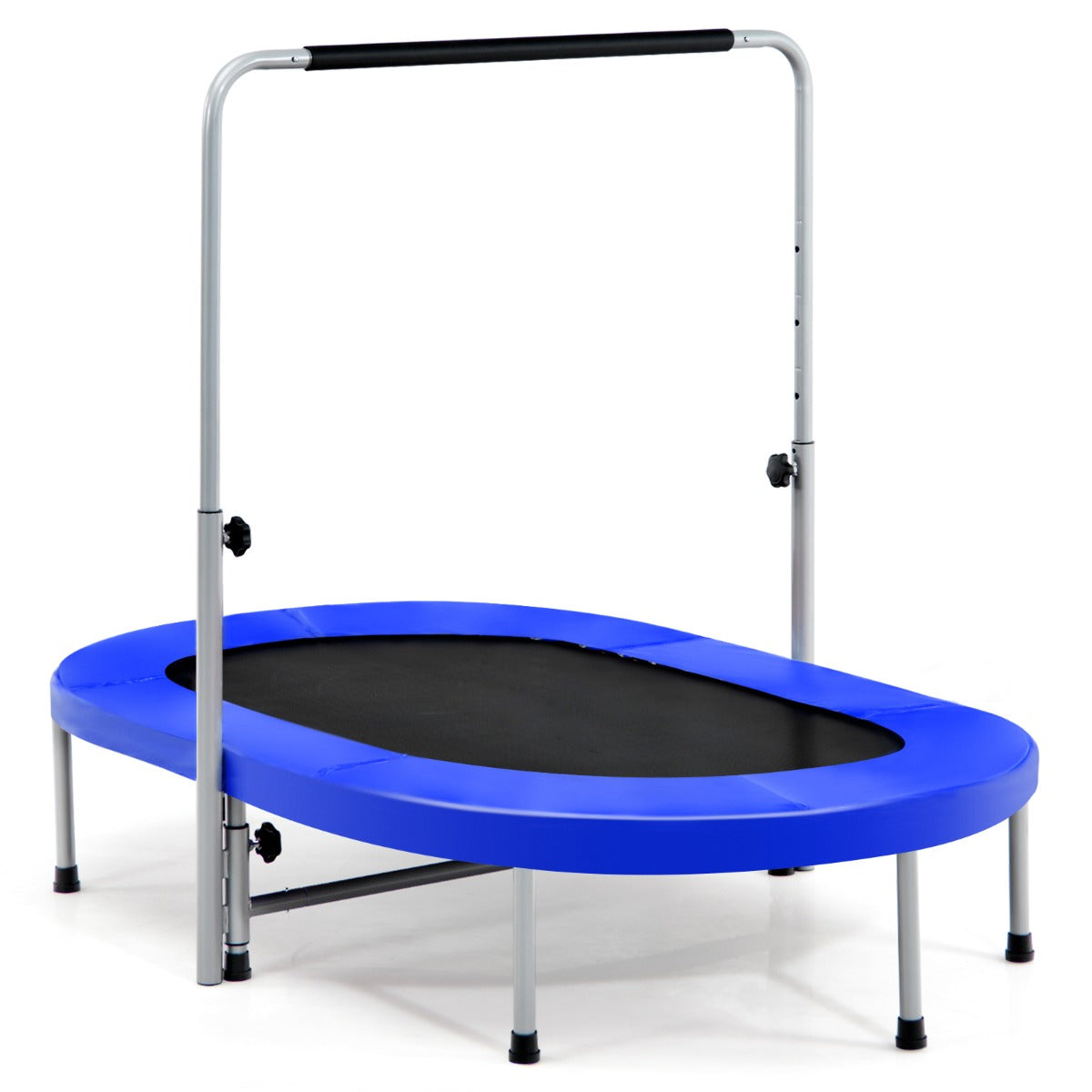 LIVSK Ovale Dubbele Trampoline - 150 kg Capaciteit - 32 Sterke Veren - Verstelbaar Handvat - 154 x 89 x 92-132 cm - Blauw
