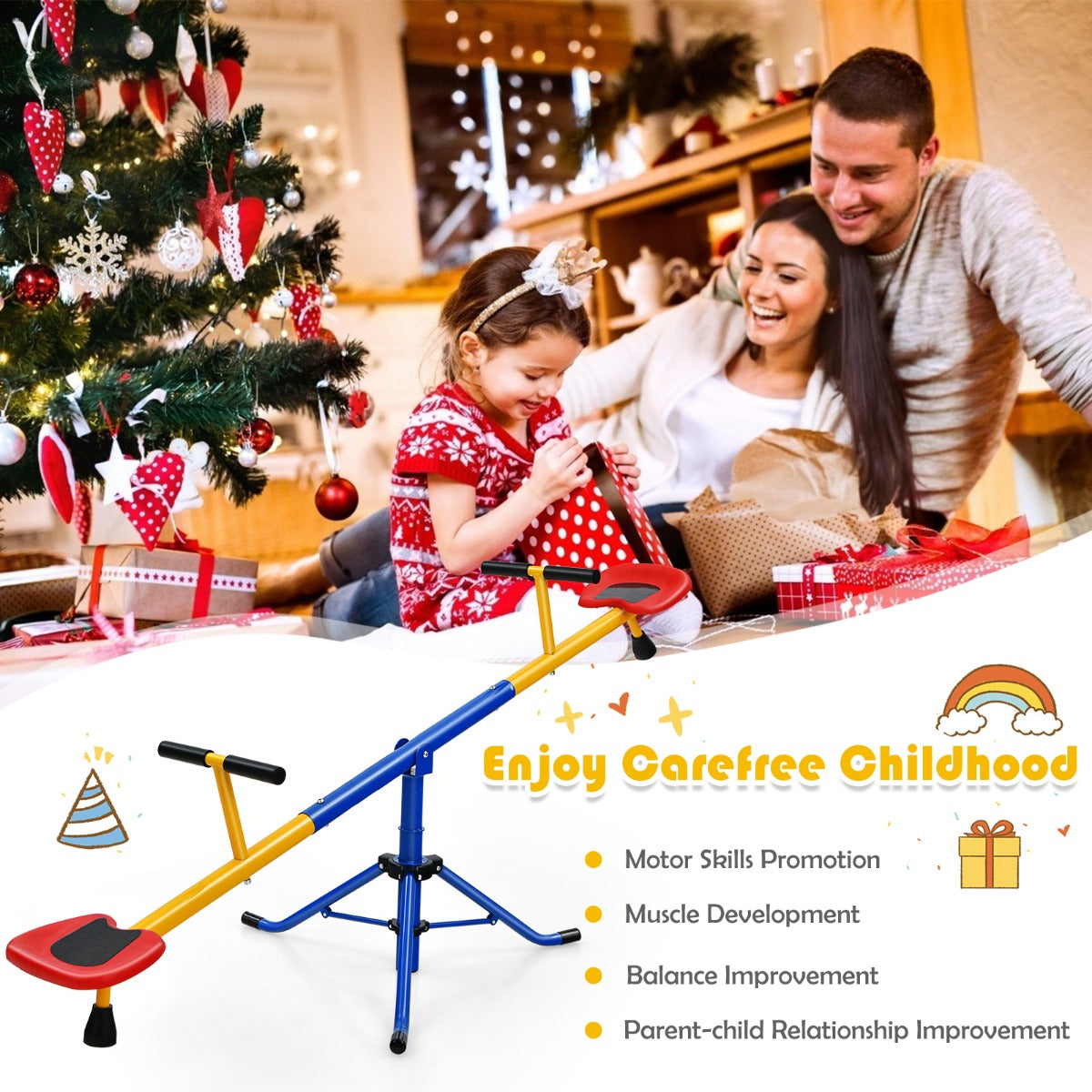 LIVSK Wip - Draaibaar voor 2 Personen - Veilig met Antislip Handgrepen - Ontwikkelt Motoriek - Tot 30 kg per Zitplaats - Blauw,