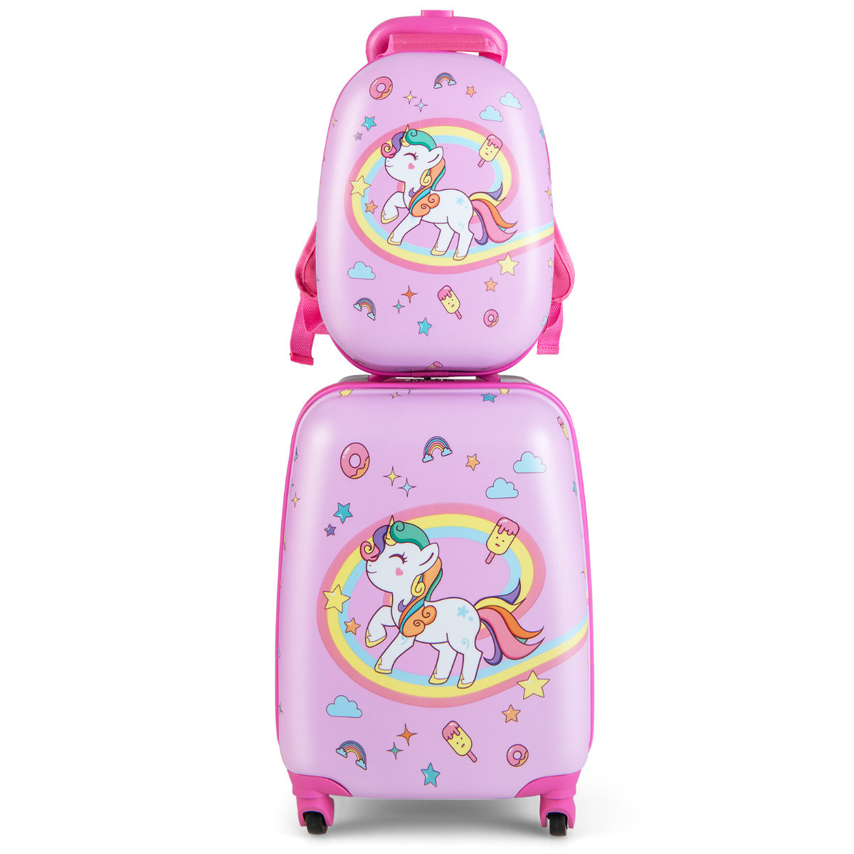 LIVSK Kindertrolley Bagageset - Hard-shell Koffer en Rugzak - Waterdicht - Ergonomisch - 360° Zwenkwielen - Zoals afgebeeld