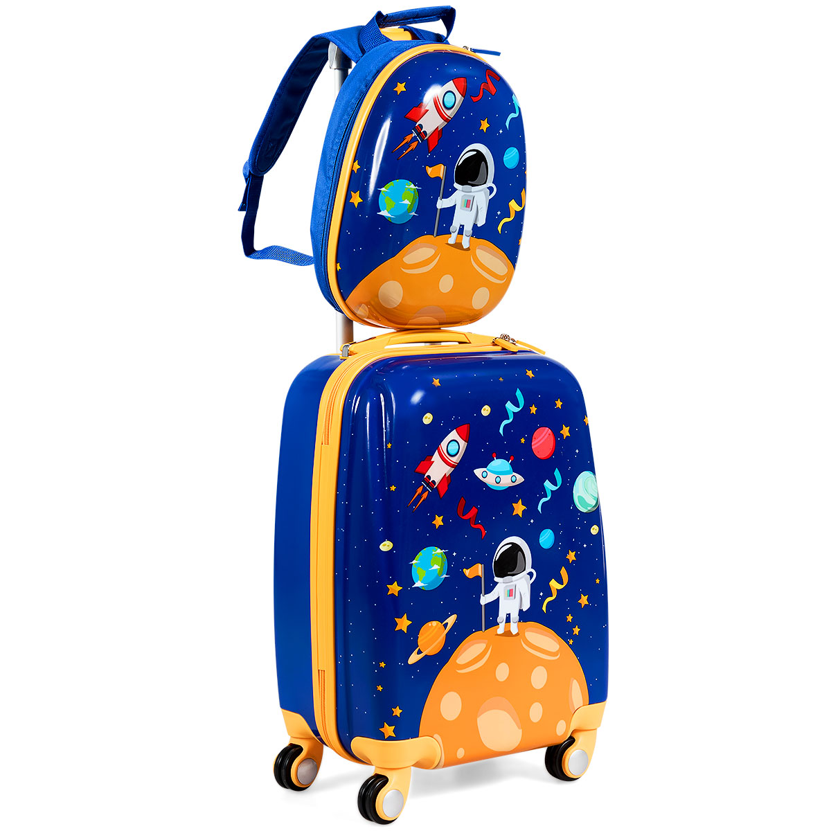 LIVSK Kinder Bagageset - Astronauten Motief - Lichtgewicht - Verstelbare Handgreep - Waterdicht - 51 x 33 x 21,5 cm - Marineblauw