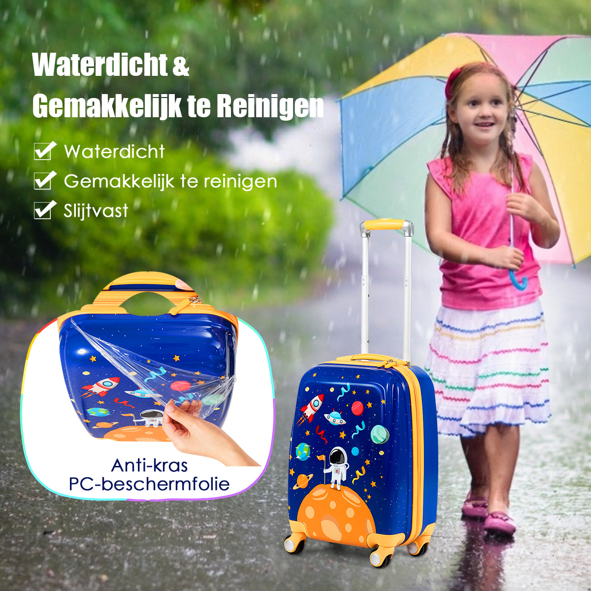 LIVSK Kinder Bagageset - Astronauten Motief - Lichtgewicht - Verstelbare Handgreep - Waterdicht - 51 x 33 x 21,5 cm - Marineblauw