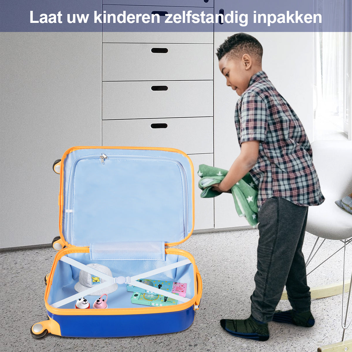 LIVSK Kinder Bagageset - Astronauten Motief - Lichtgewicht - Verstelbare Handgreep - Waterdicht - 51 x 33 x 21,5 cm - Marineblauw