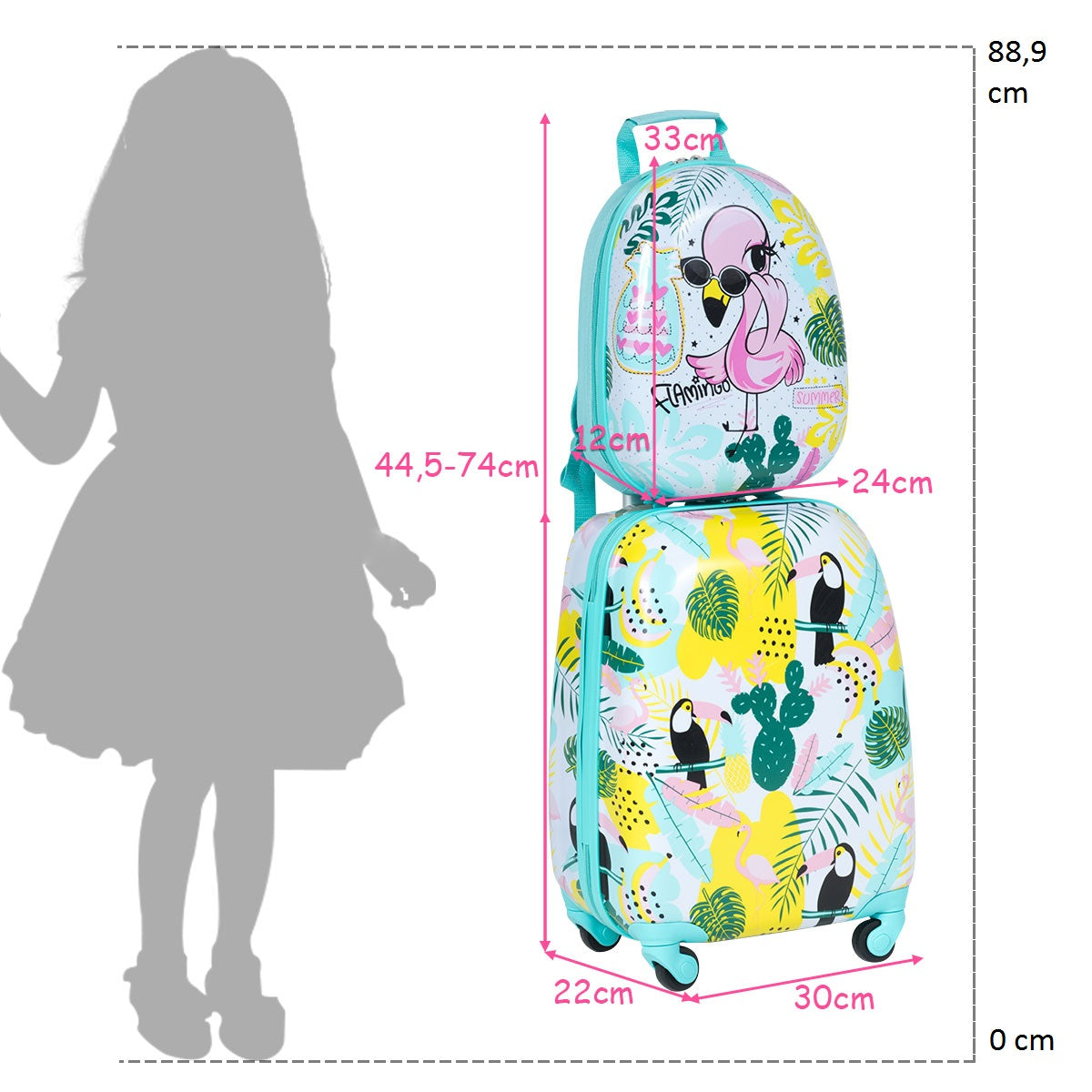 LIVSK 2-delige Kinderbagage Set - Duurzaam ABS en PC - Verstelbare Handgrepen - 4 Wielen - 30 x 22 x 44,5-74 cm - Blauw